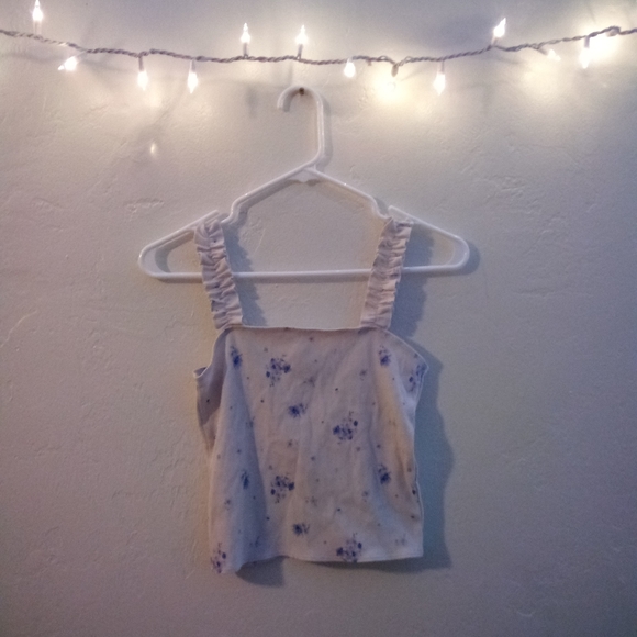 Forever 21 Cute Ruffle Scrunch Strap Tank Crop Top Ribbed Floral Lavender Small - Picture 8 of 8